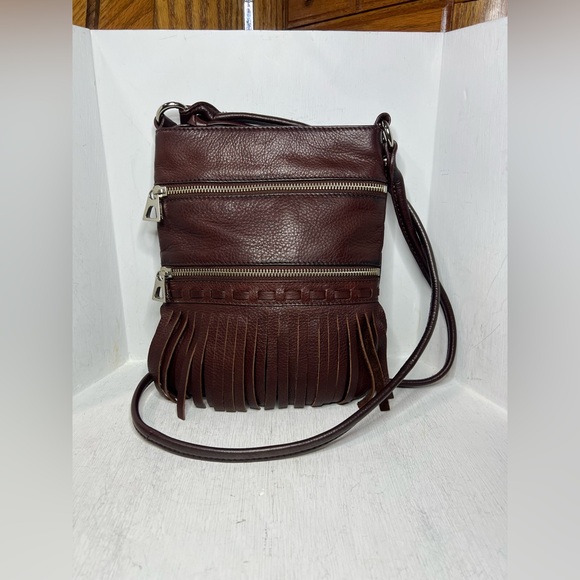 Vintage B Makowsky Dark Brown Leather Fringe Crossbody - Picture 1 of 7